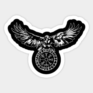 Raven with Futhark and Vegvisir Sticker